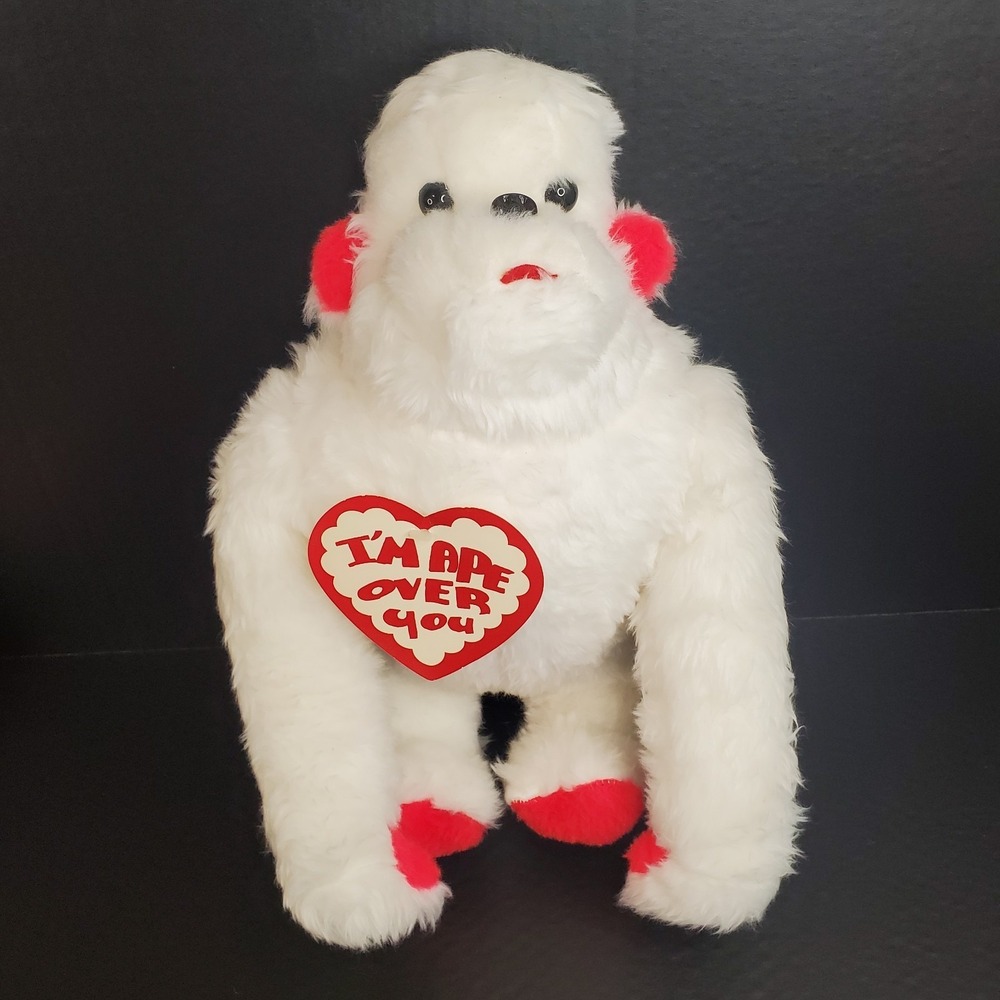 Vintage‎ Rushton White Gorilla FIRM Plush 17in "I'm Ape Over You" Stuffed Animal